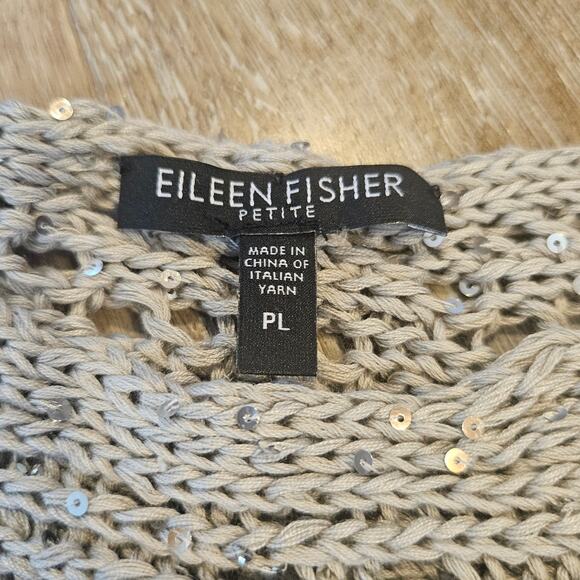 Eileen Fisher Petite Gray Silver Sequin Loose Knit Sleeveless Sweater PL Large - Picture 2 of 6